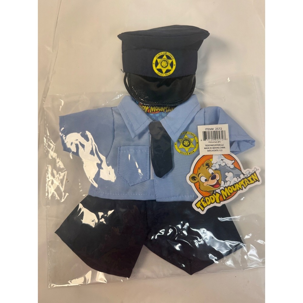 Teddy Mountain Policeman 8 Inch Plush Bear Outfit 3 Piece Set Blue Uniform 2572